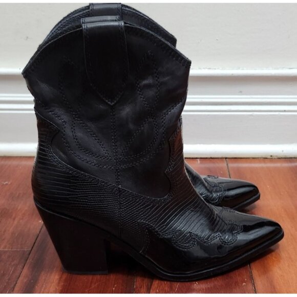 ALDO Nurodeo Black Leather Cowboy Boots Women’s  11 Western Block Heel Pointed - Picture 5 of 16